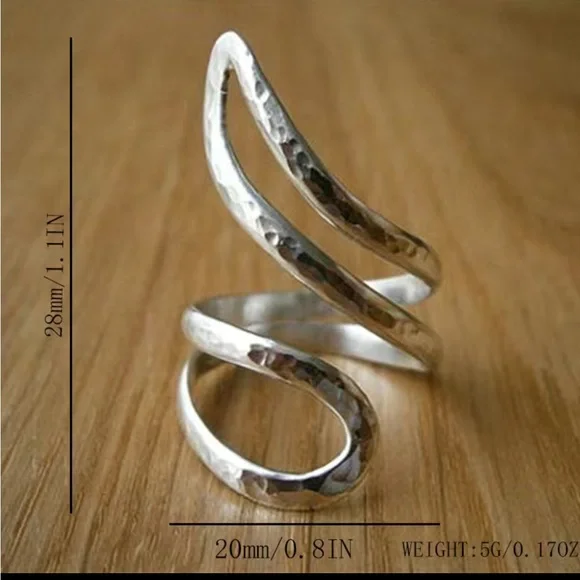 Hammered Silver Tone Wrap Ring - Picture 8 of 8